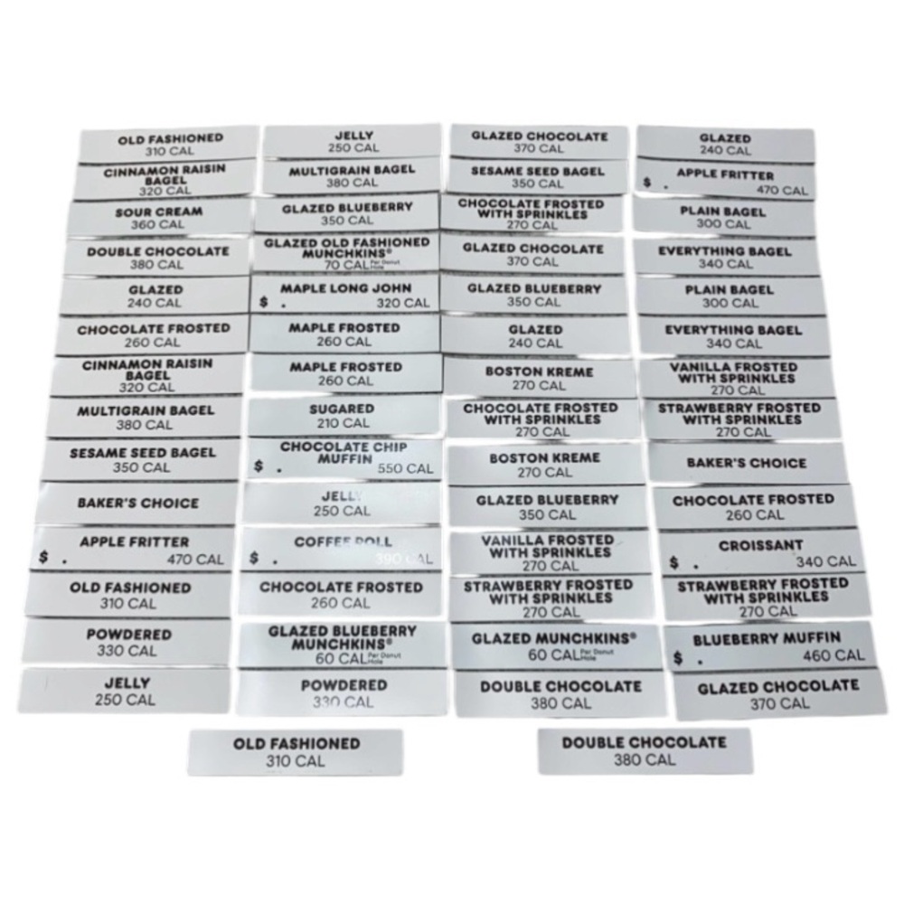 Dunkin Donuts Menu Item’s Magnets 58 Total Reusable Magnetic Name Tags Bagel